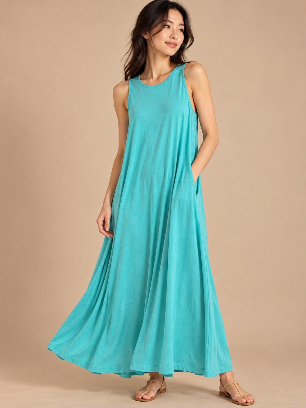 The Royal Standard Teal Sleeveless Swing Maxi Dress Large Flowy Casual